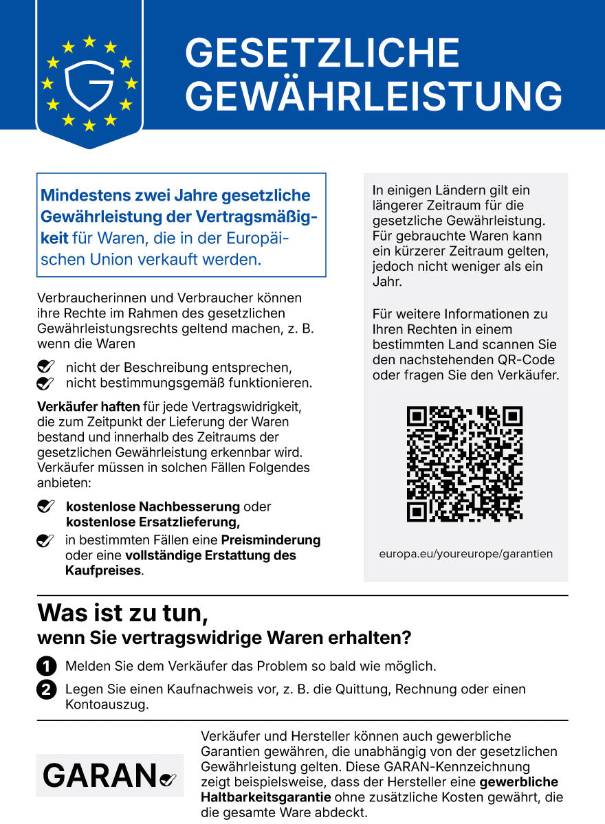 Hinweis auf das gesetzliche Gewährleistungsrecht
